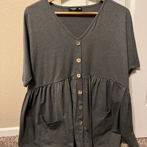 SHEIN Charcoal Button-Down Blouse
